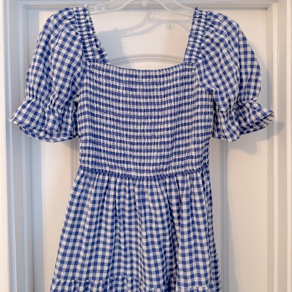 Plaid Square Neck Midi Boho Smocked Dress Size S - Picture 5 of 6